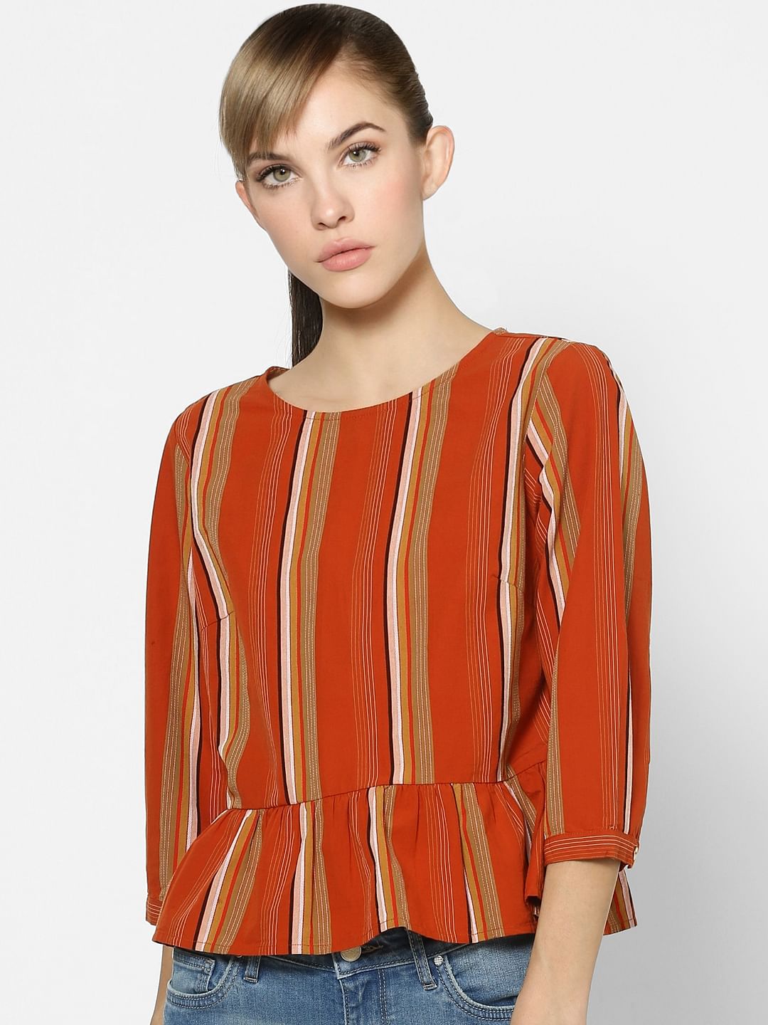 Red Striped Peplum Top