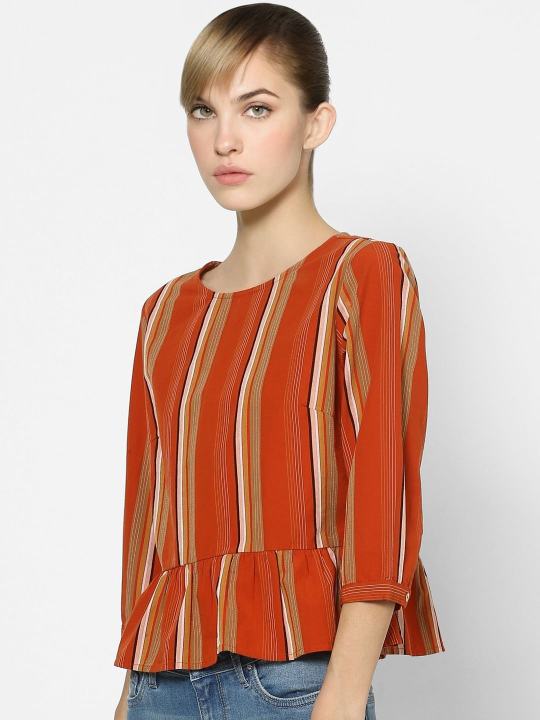 Red Striped Peplum Top