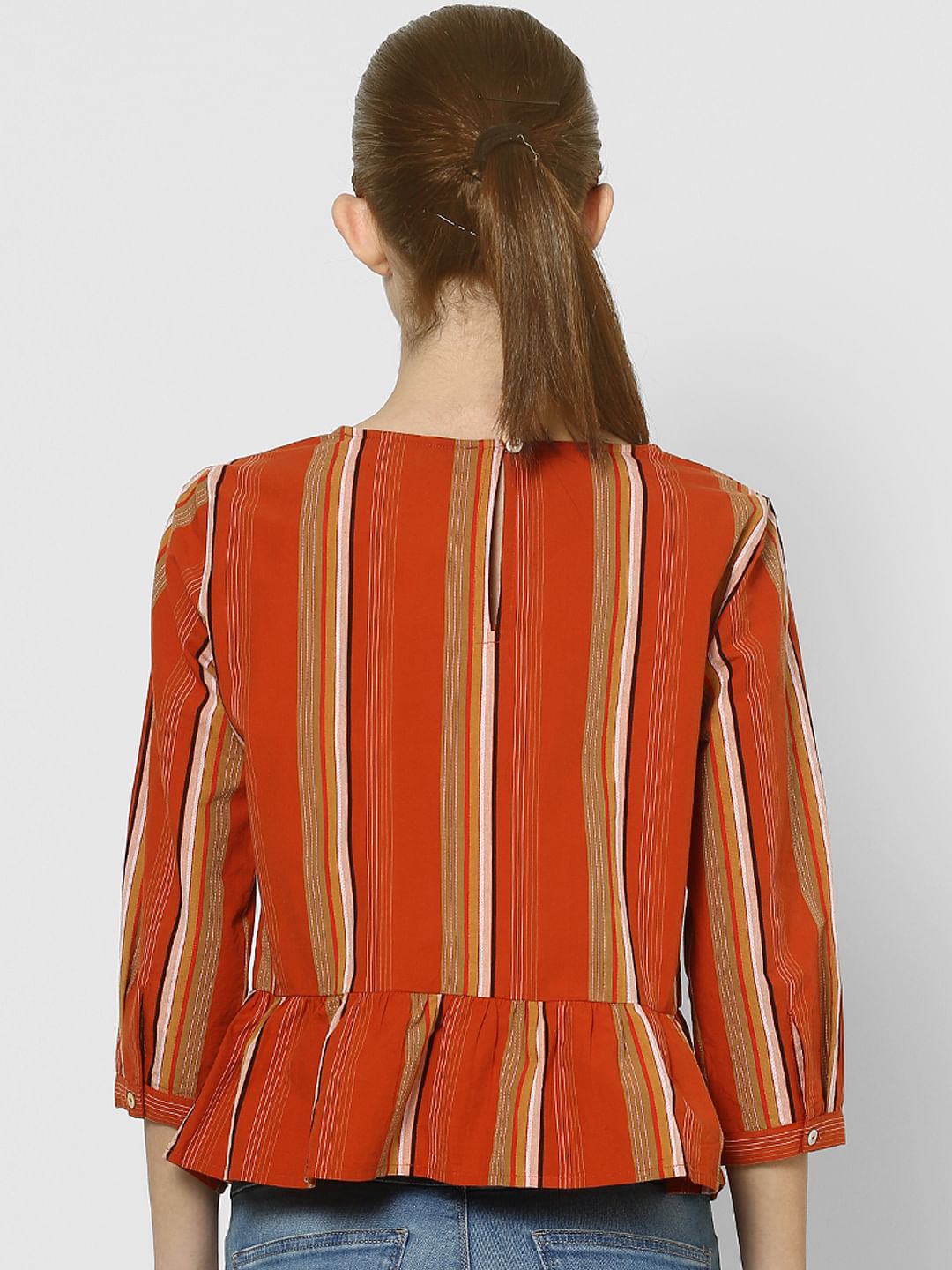 Red Striped Peplum Top