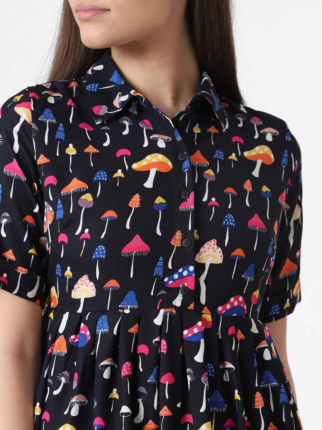 Black Mushroom Print Fit & Flare Dress