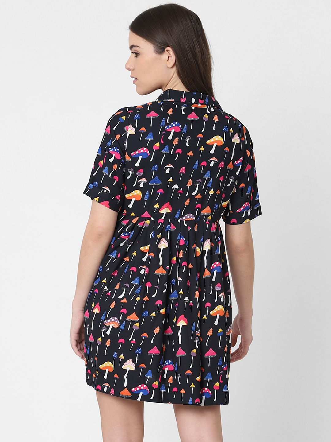 Black Mushroom Print Fit & Flare Dress