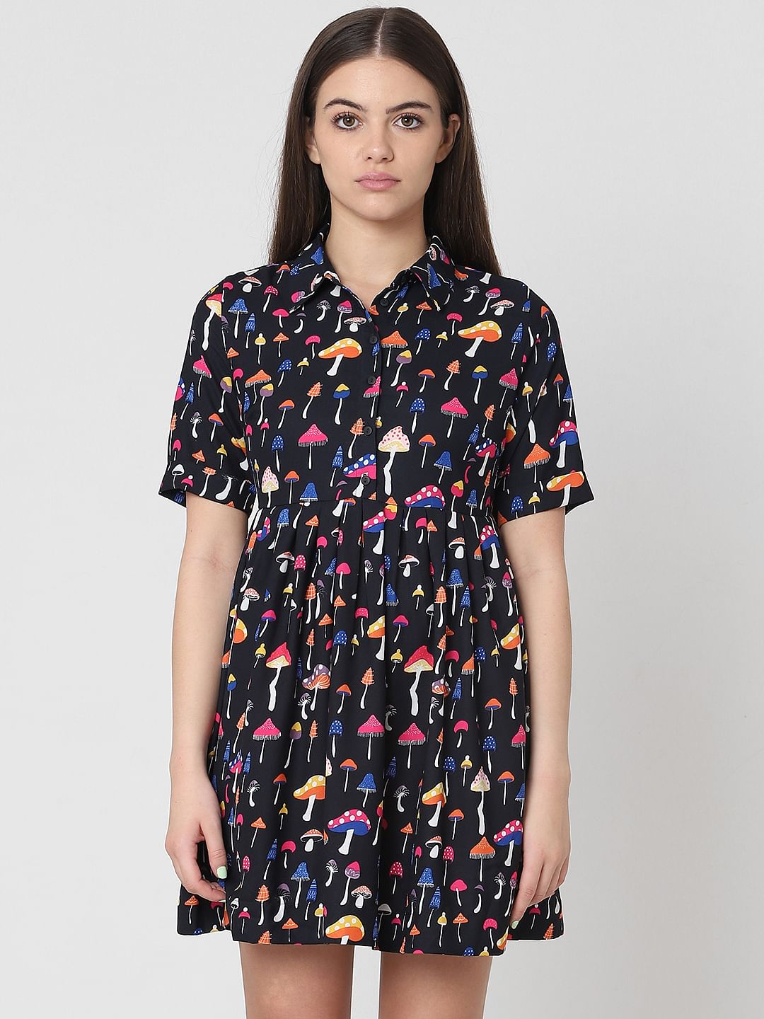 Black Mushroom Print Fit & Flare Dress