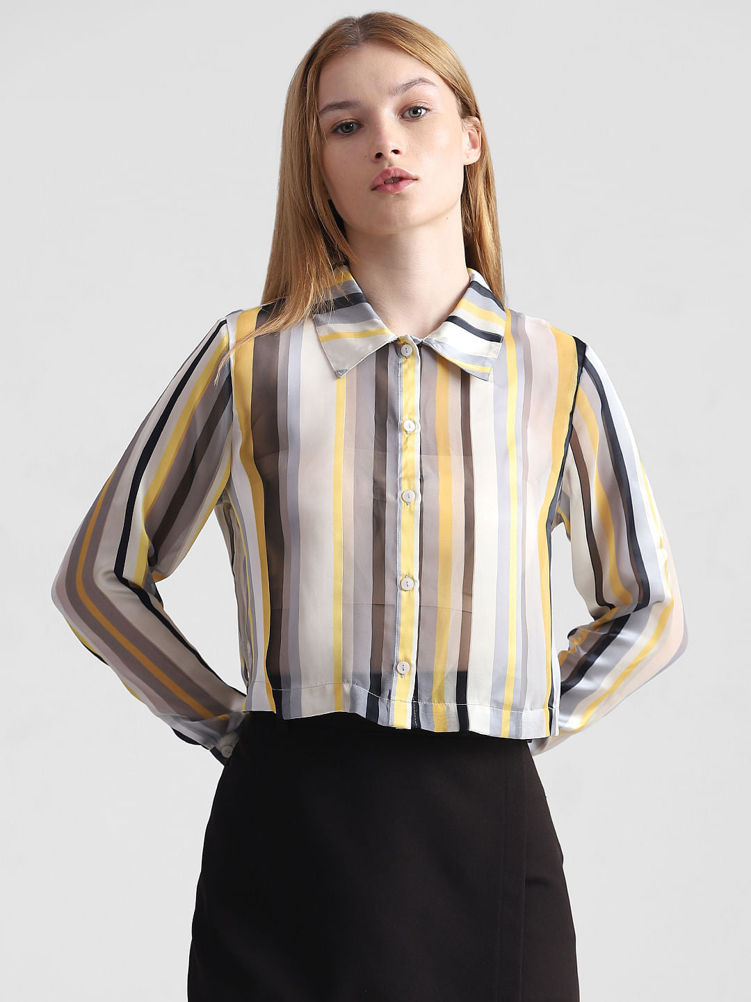 Multi-Coloured Striped Cropped Shirt