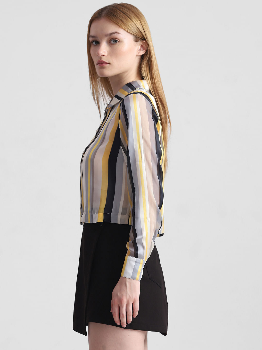 Multi-Coloured Striped Cropped Shirt