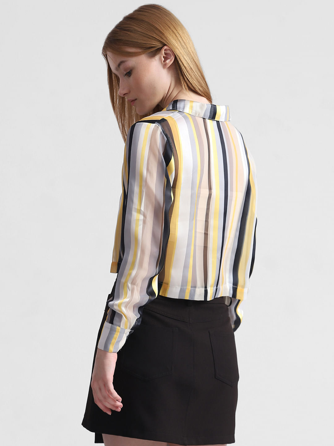 Multi-Coloured Striped Cropped Shirt