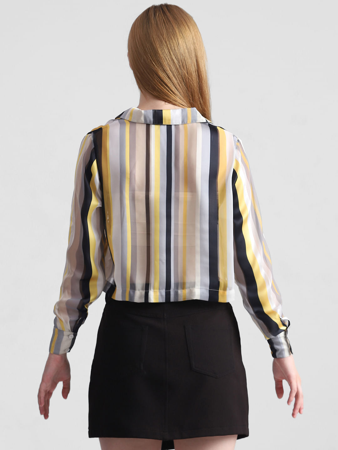 Multi-Coloured Striped Cropped Shirt