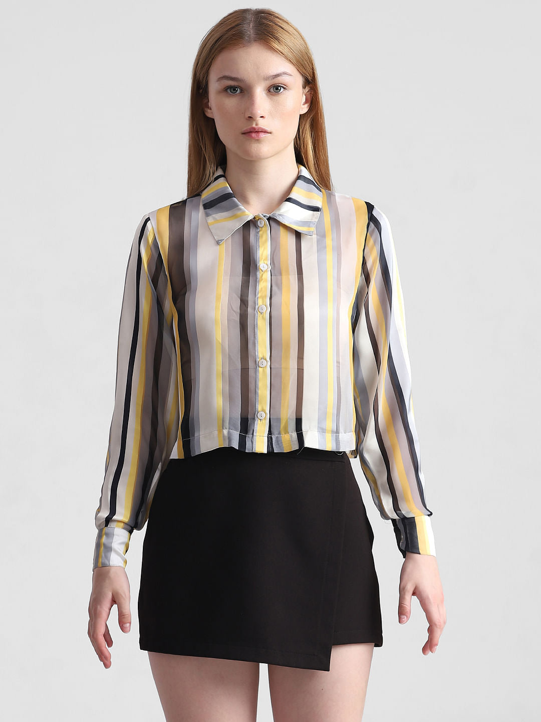 Multi-Coloured Striped Cropped Shirt