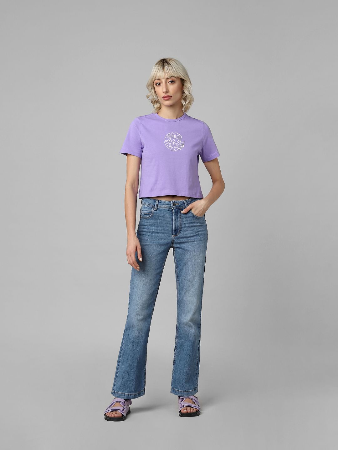 Purple Text Print T-Shirt