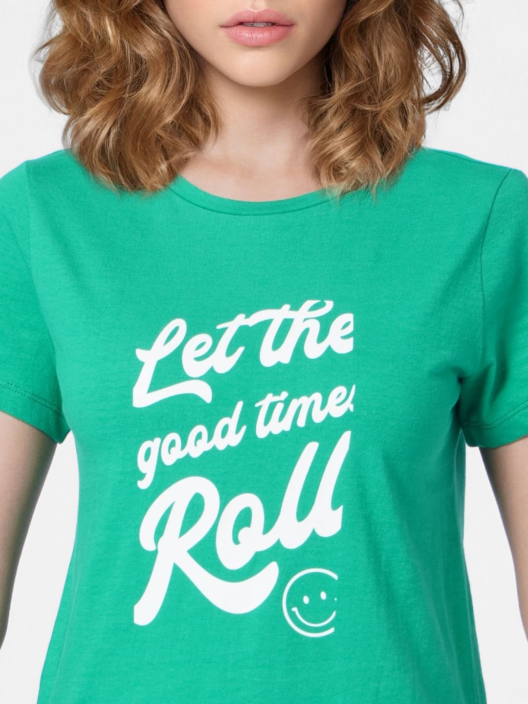 Green Slogan Print T-Shirt