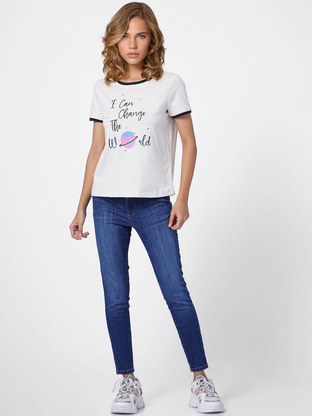 Beige Slogan Print T-Shirt