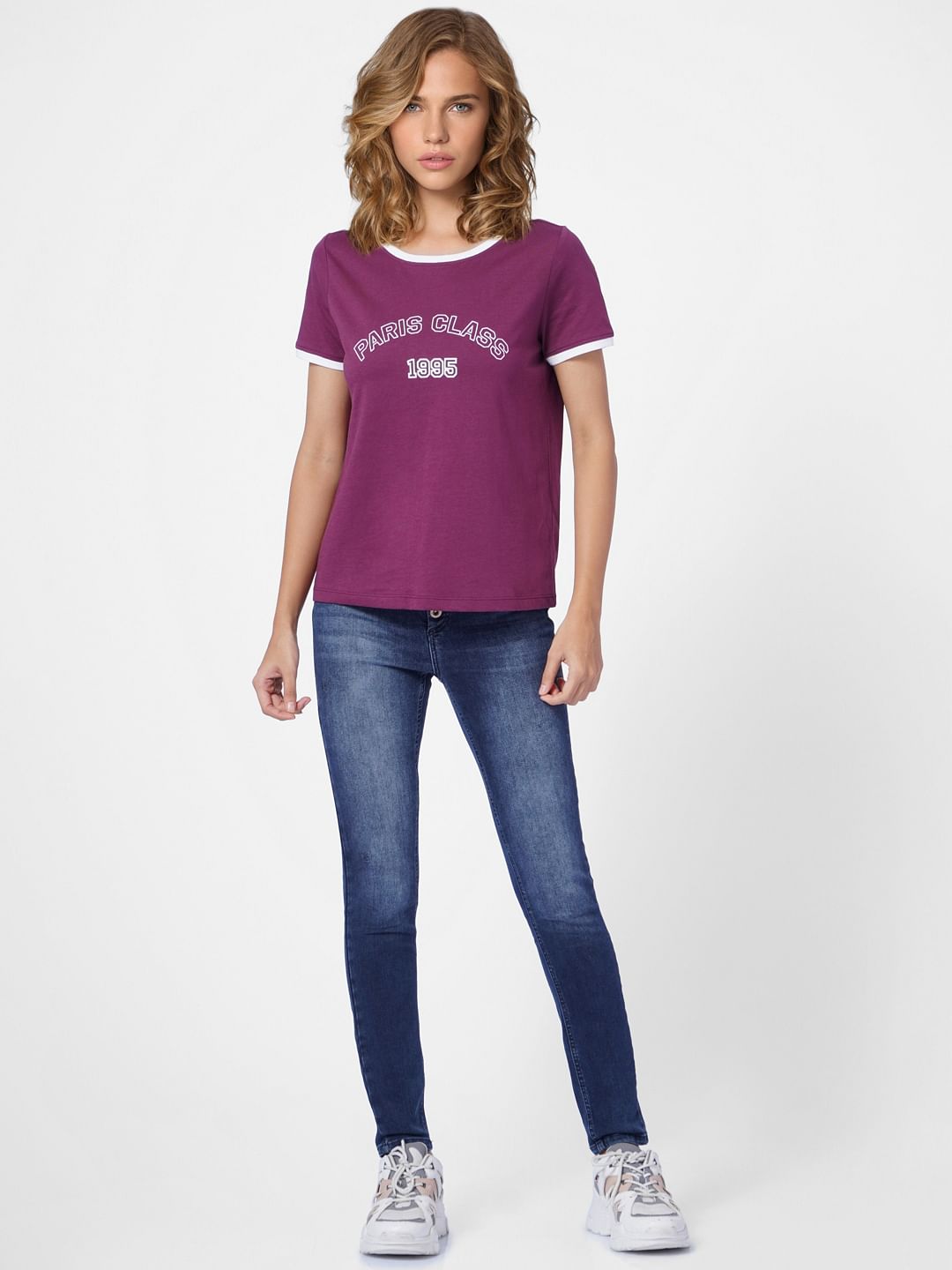 Purple Text Print T-Shirt
