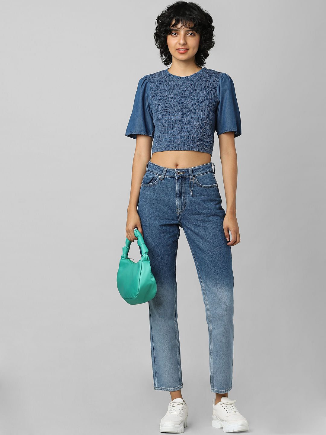 Blue Smocked Denim Top