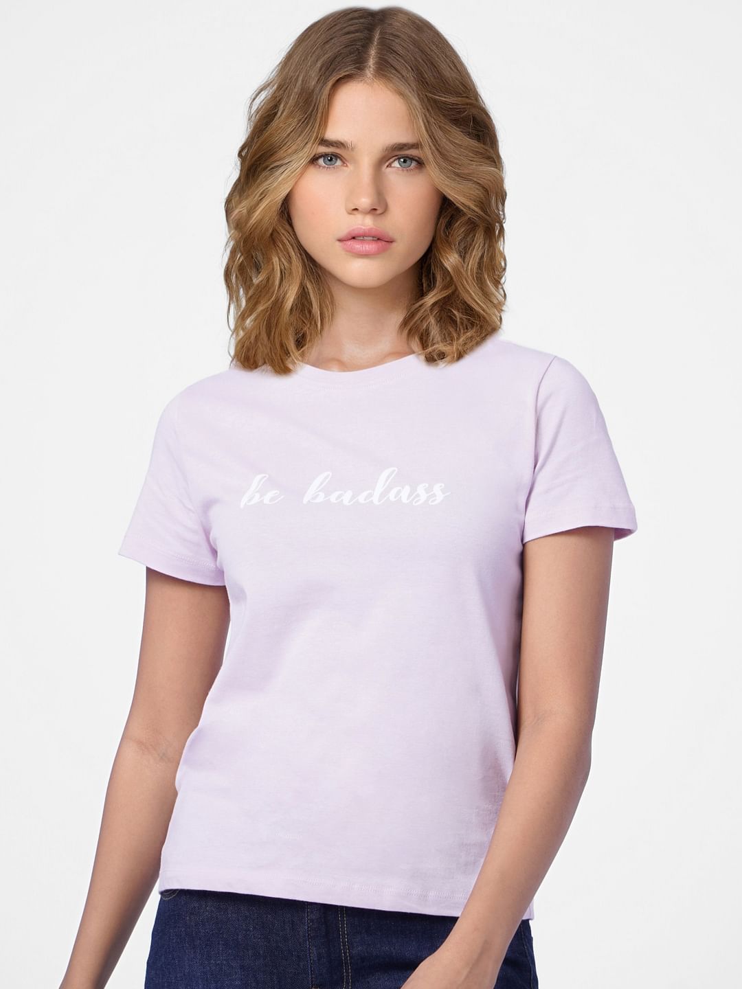 Lilac Text Print T-Shirt