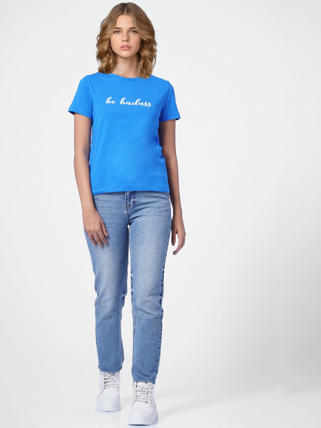 Blue Text Print T-Shirt