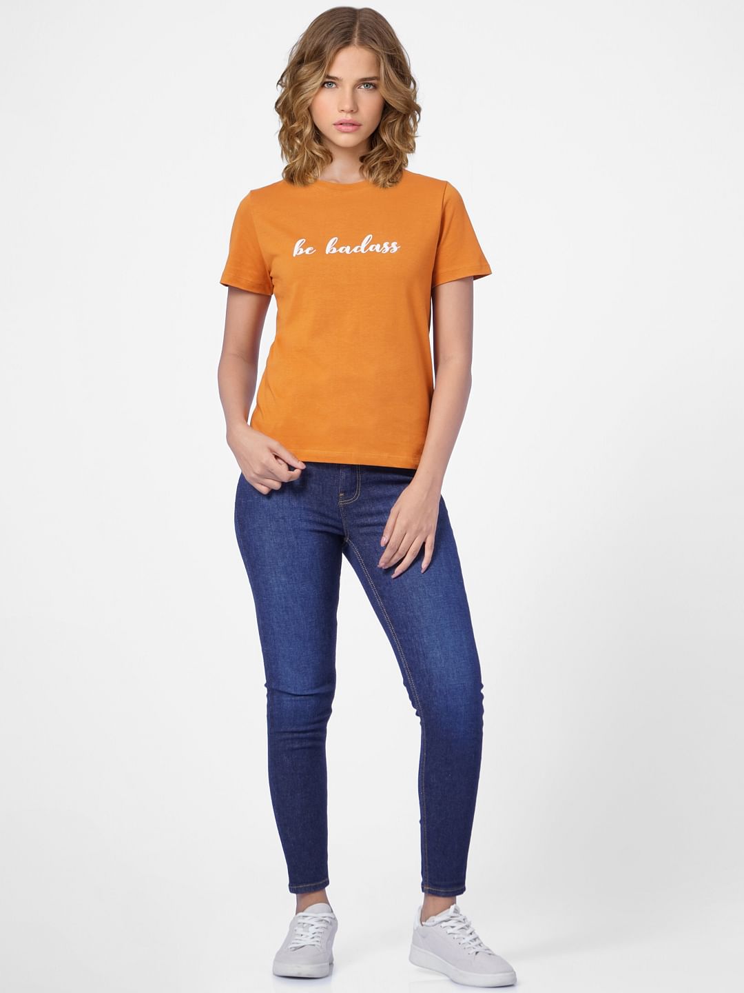 Brown Text Print T-Shirt