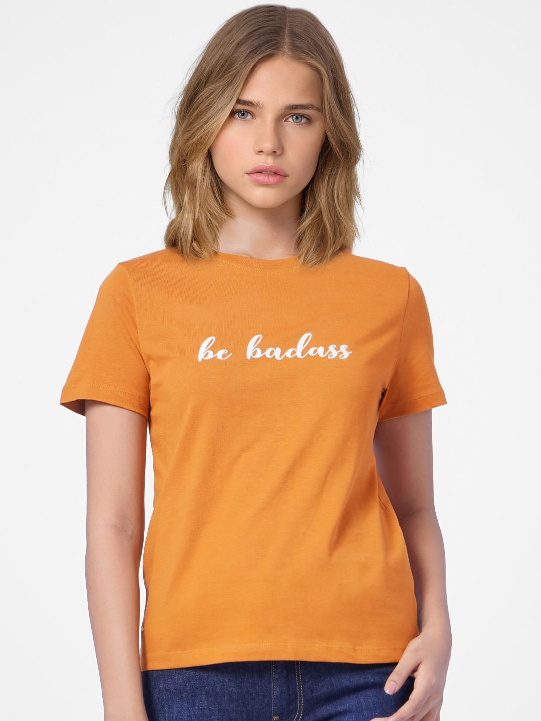 Brown Text Print T-Shirt