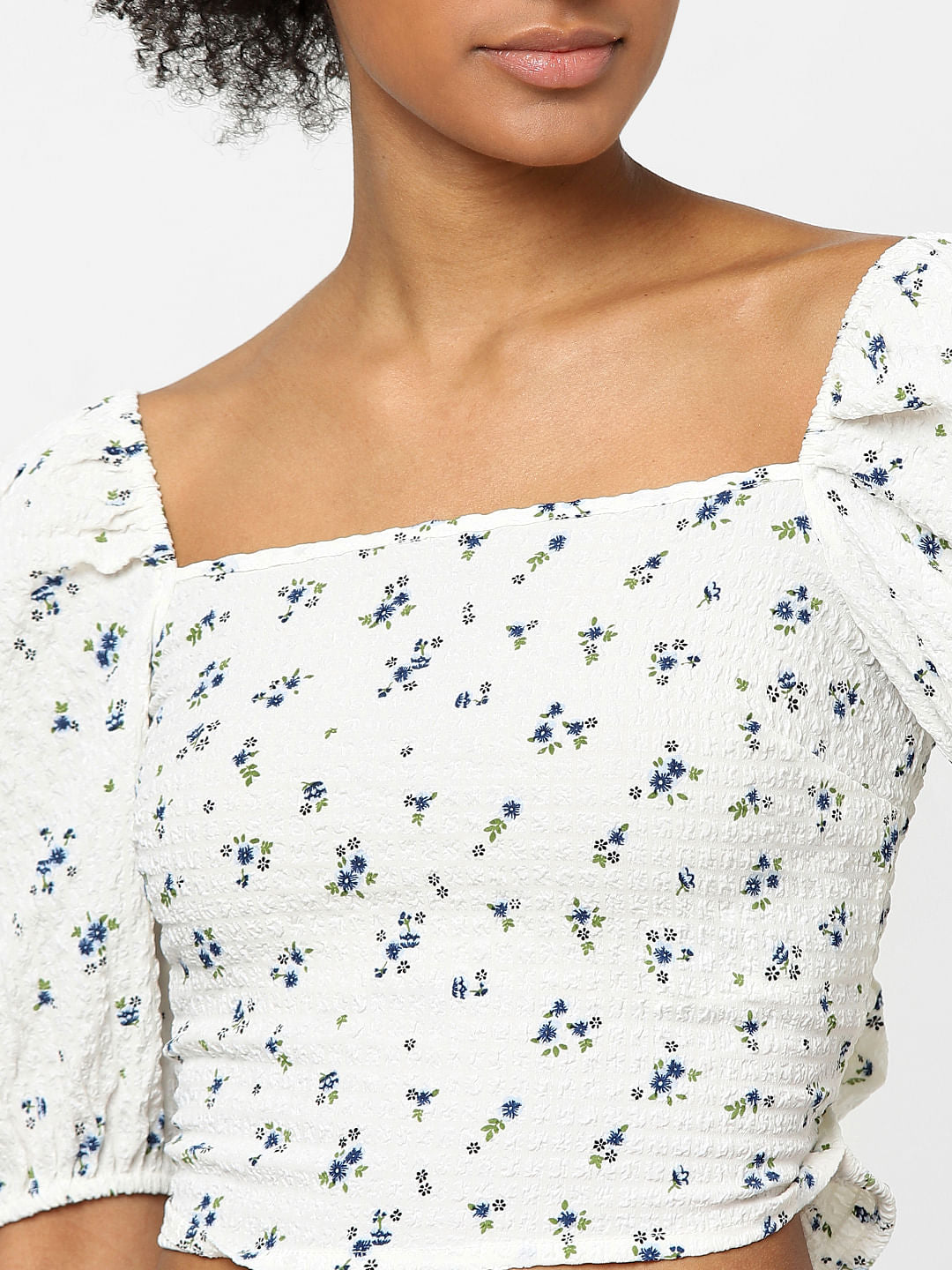 White Floral Crop Top