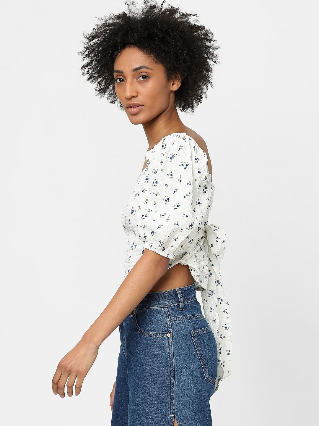 White Floral Crop Top
