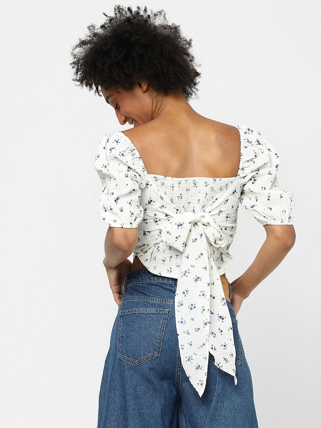 White Floral Crop Top