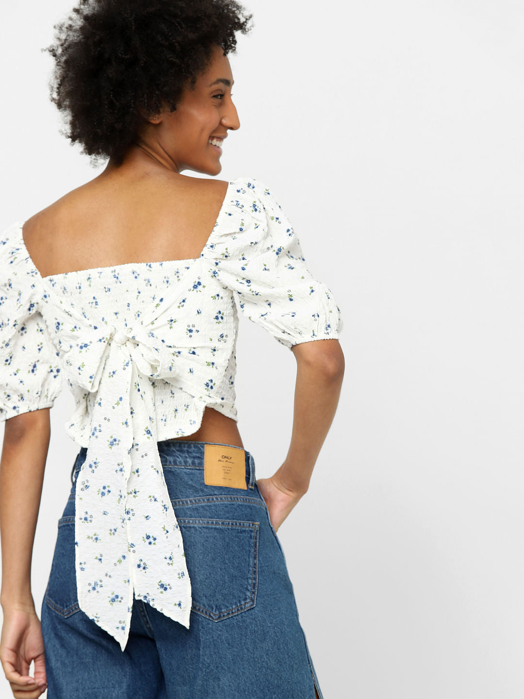 White Floral Crop Top