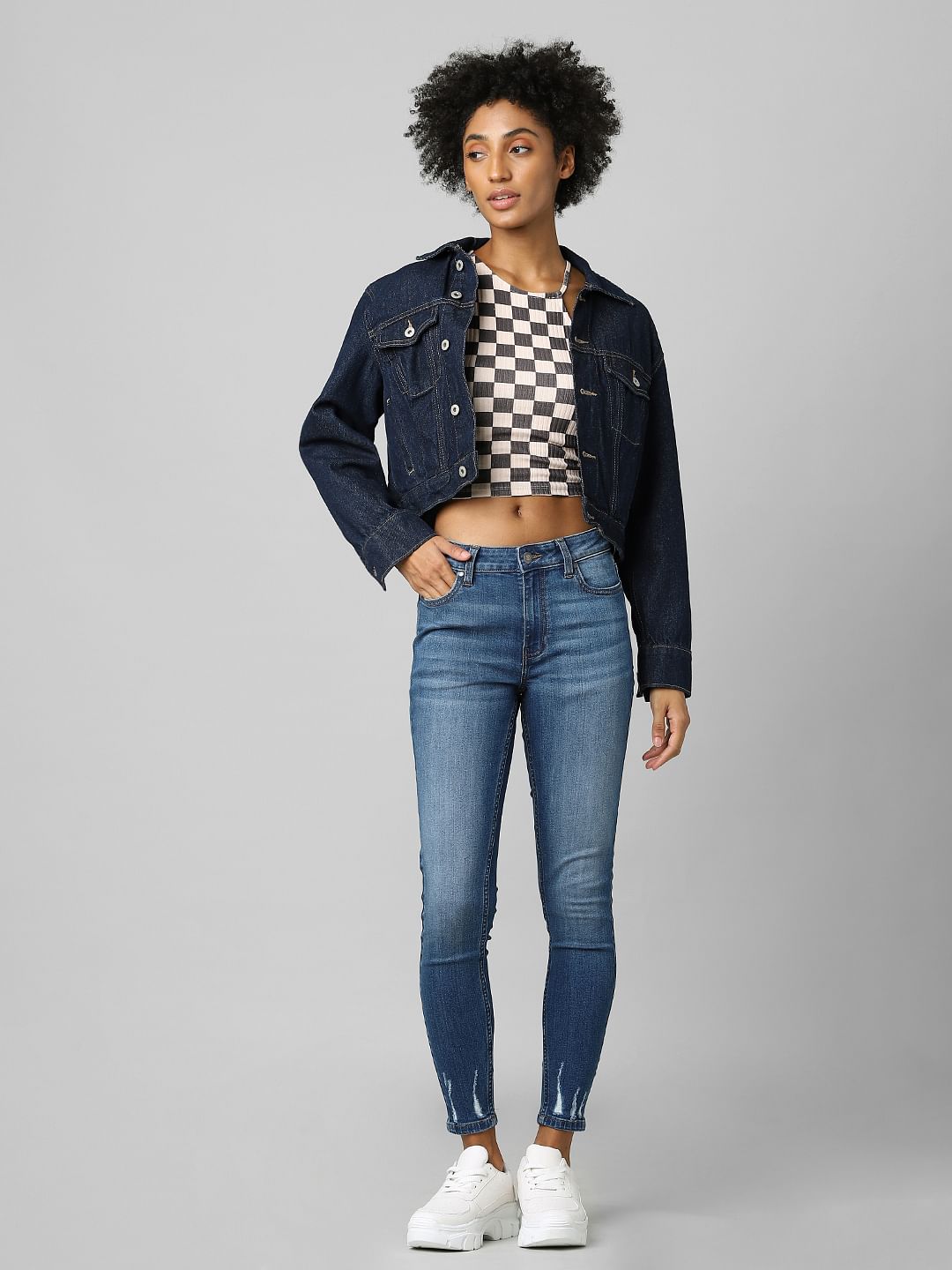 Blue High Rise Distressed Skinny Jeans