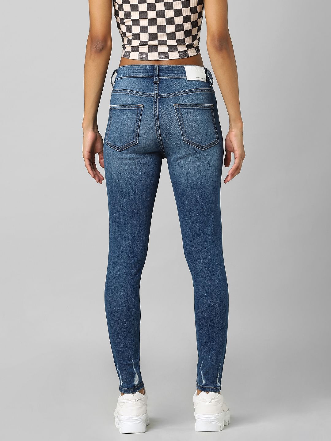 Blue High Rise Distressed Skinny Jeans