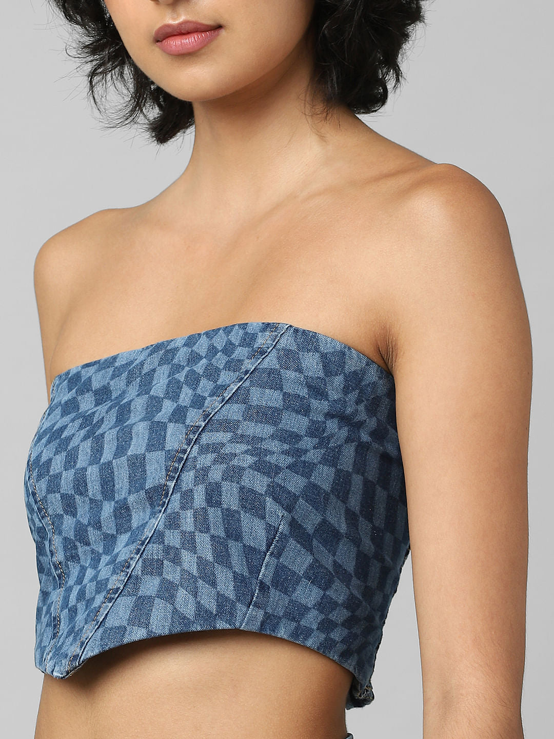 Blue Printed Denim Co-Ord Corset