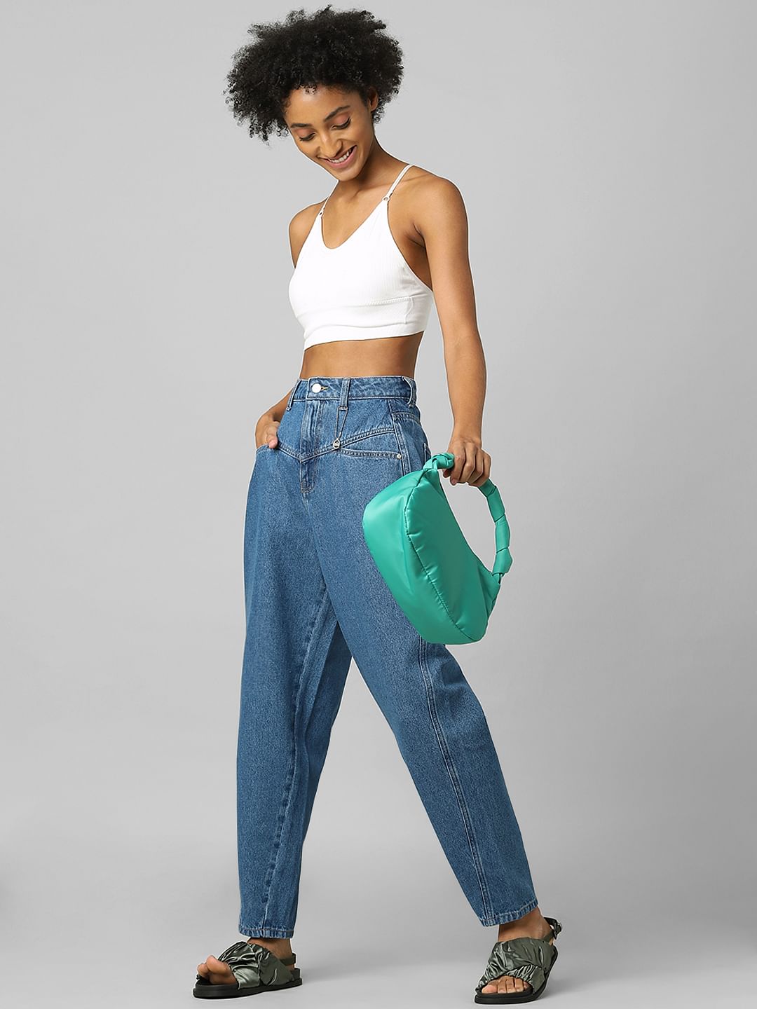 Blue High Rise Carrot Fit Jeans