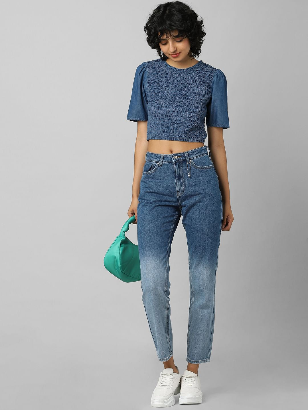 Blue Mid Rise Tie Dye Straight Jeans