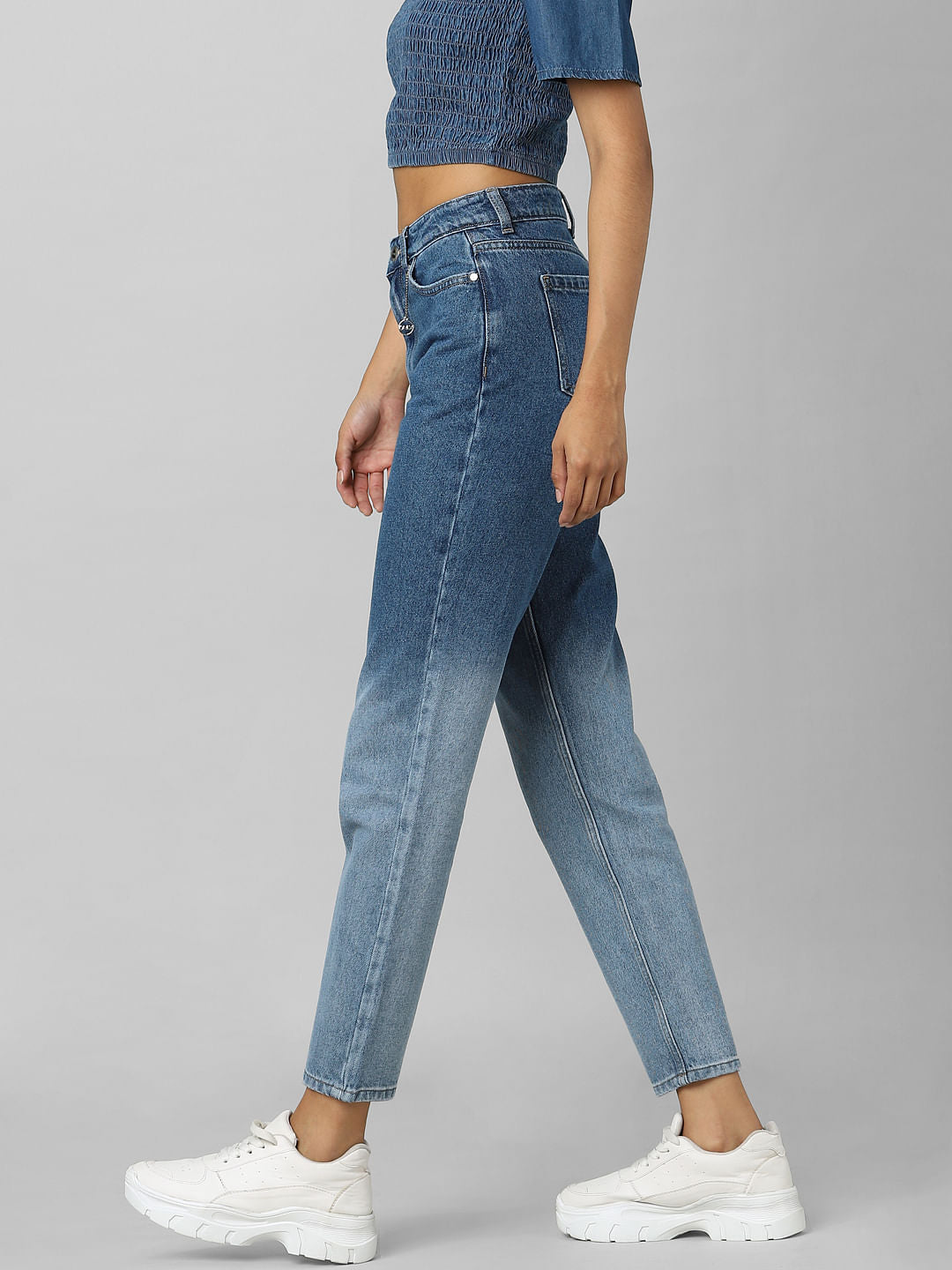 Blue Mid Rise Tie Dye Straight Jeans