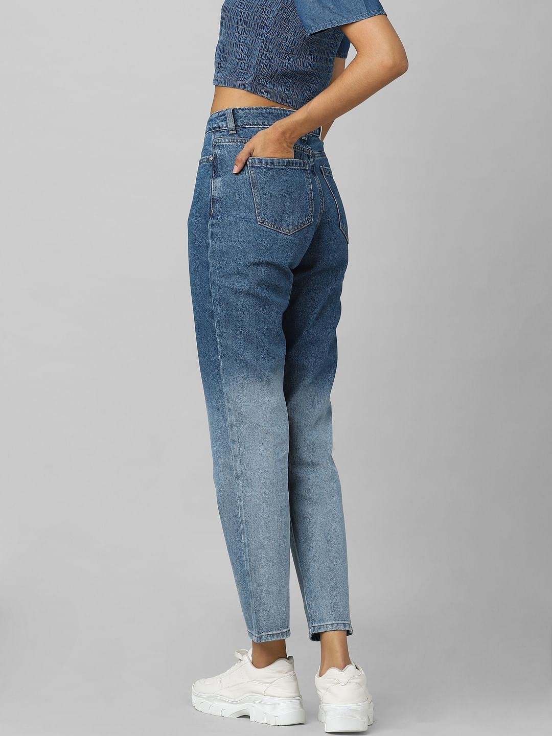 Blue Mid Rise Tie Dye Straight Jeans