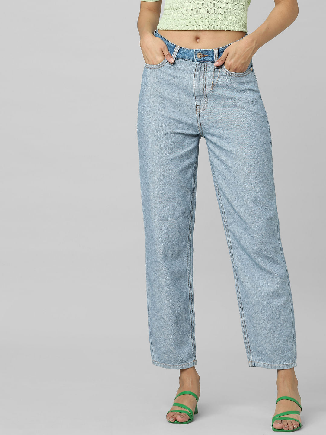 Blue Mid Rise Straight Fit Jeans