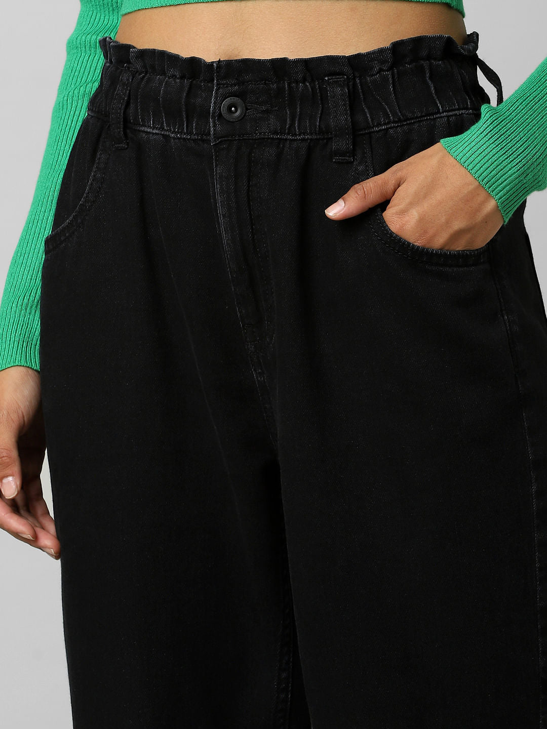 Black High Rise Paperbag Carrot Fit Jeans
