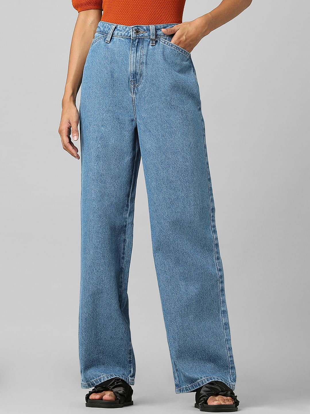 Blue High Rise Super Wide-Leg Jeans