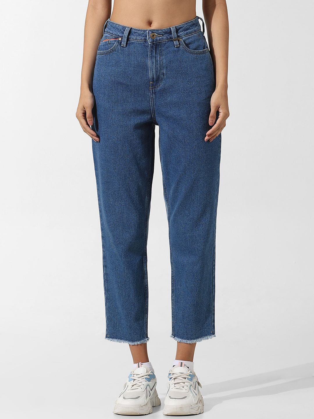 Blue High Rise Dual Toned Mom Jeans
