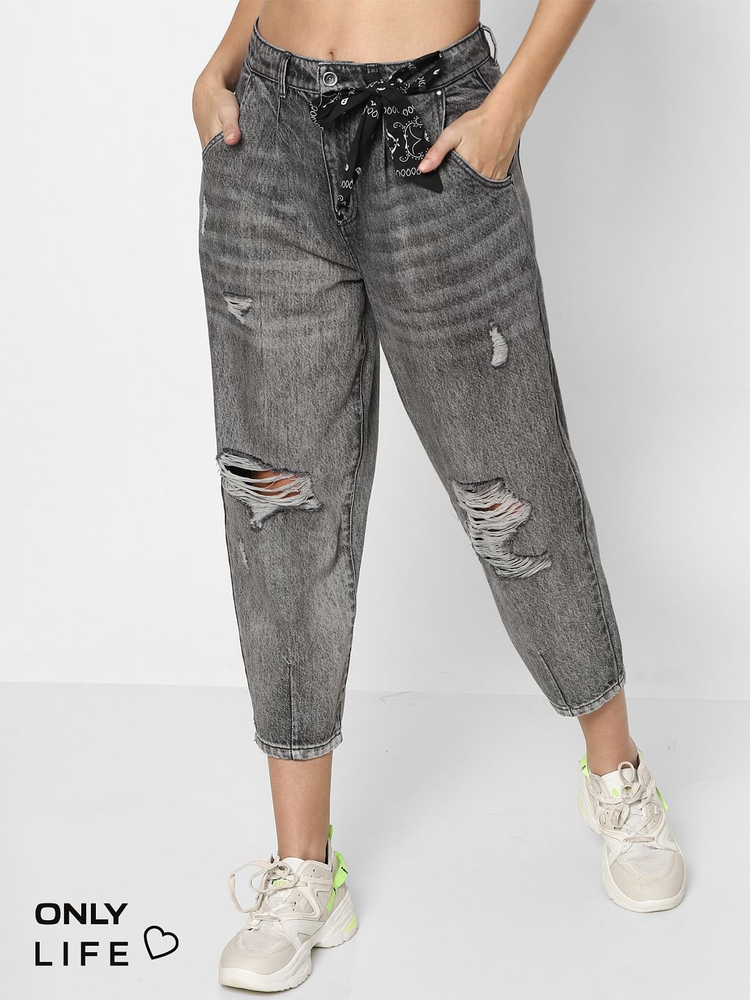 Grey Loose Fit Torn Jeans