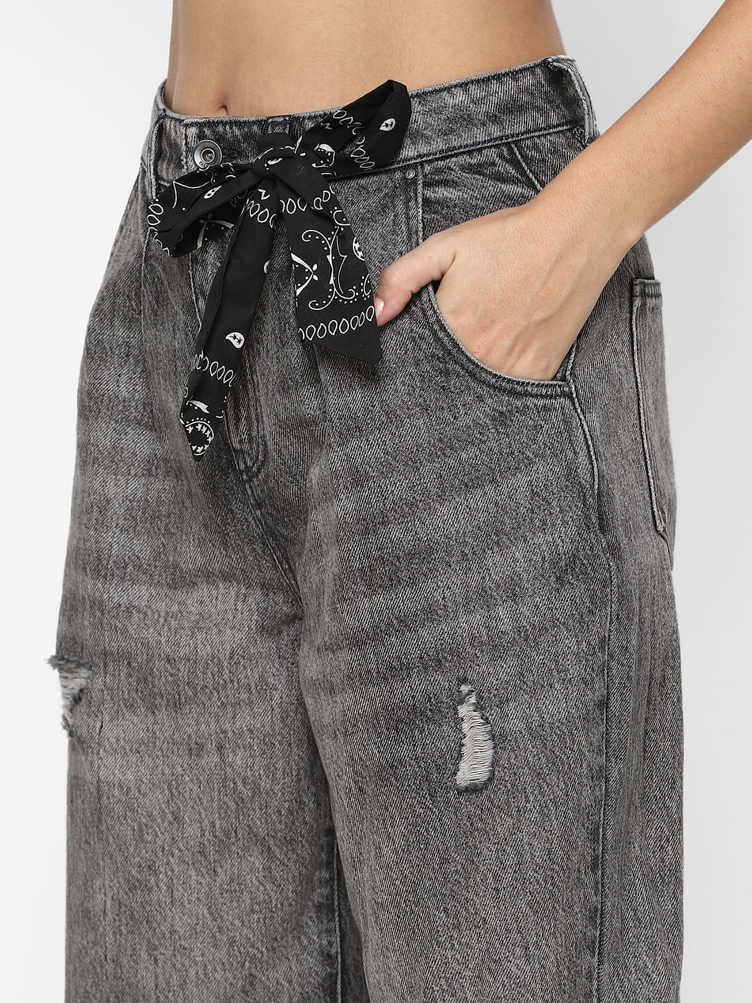 Grey Loose Fit Torn Jeans