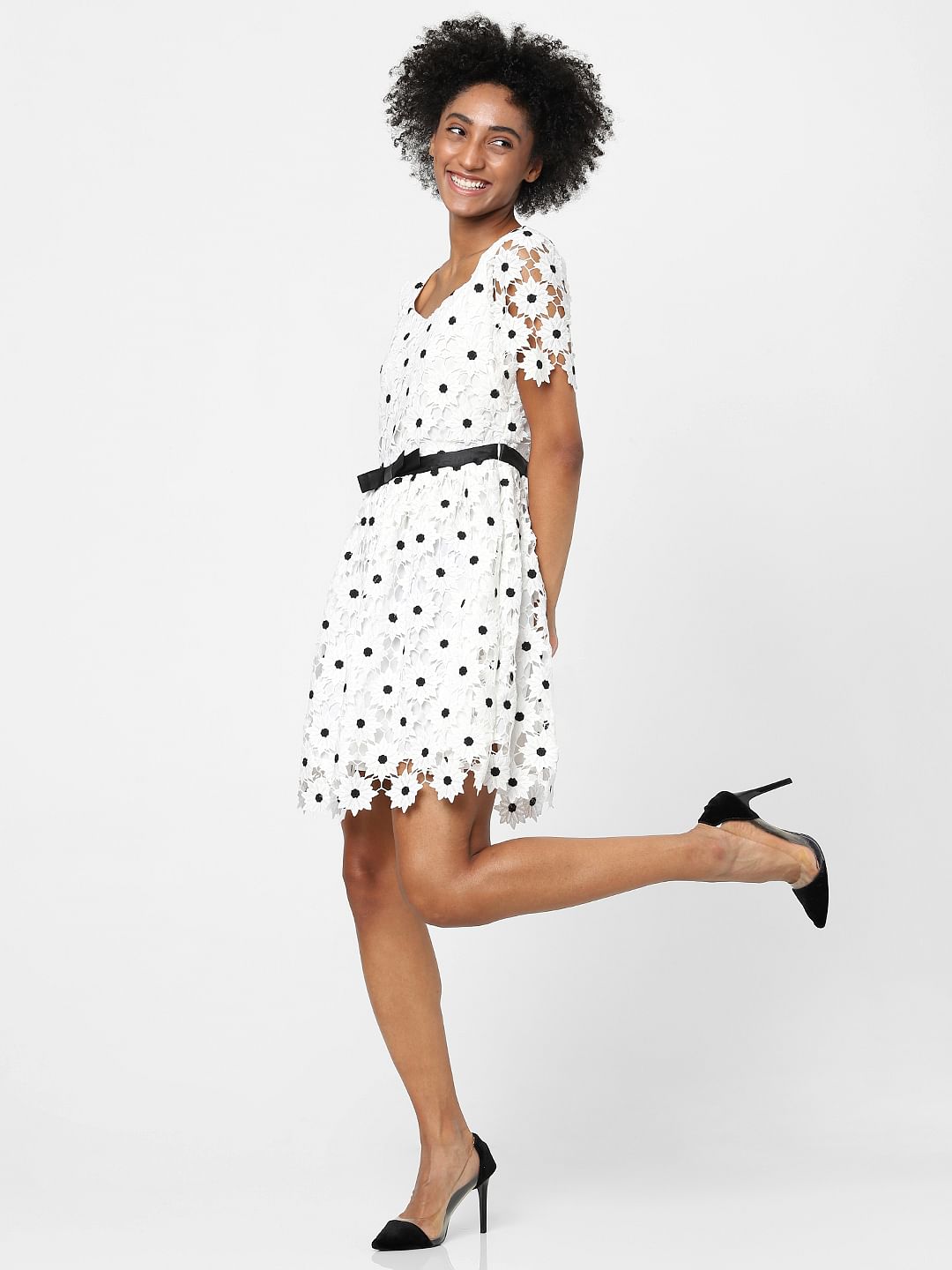 White Fit & Flare Lace Dress