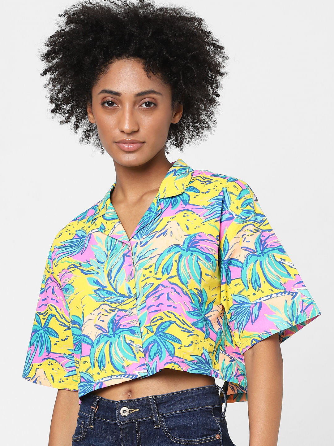 Yellow Tropical Print Resort Shirt