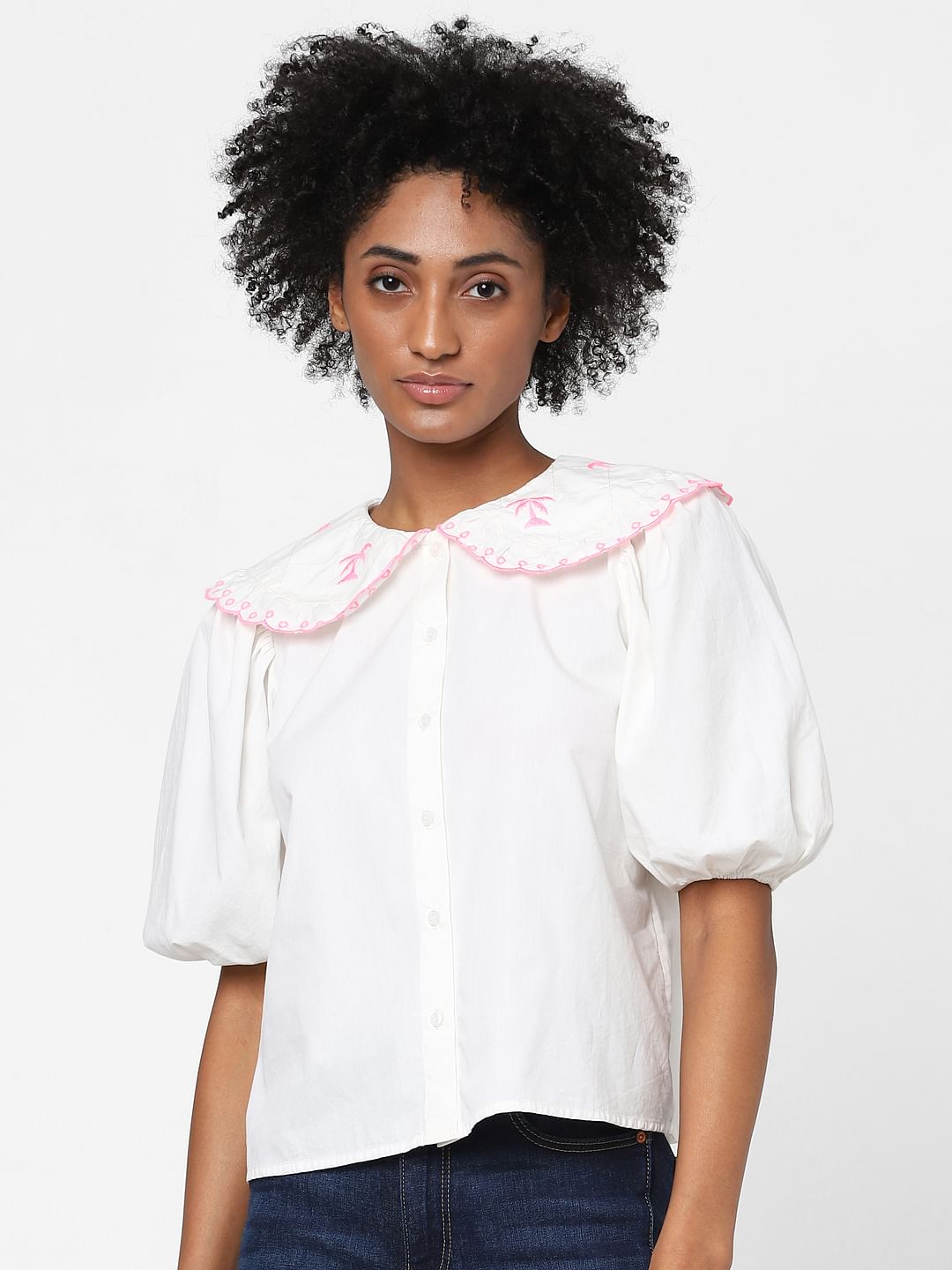 White Peter Pan Collared Shirt