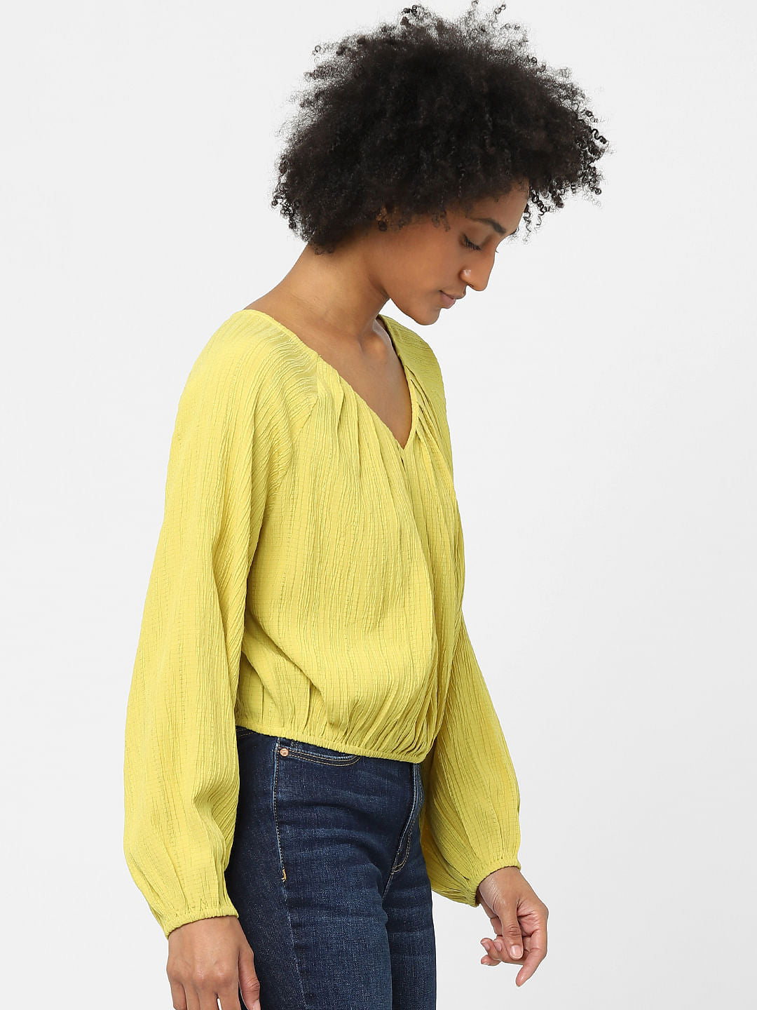 Yellow V Neck Textured Top