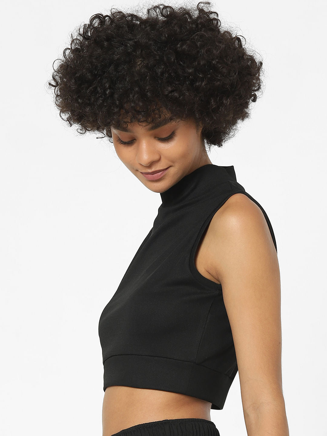 Black High Neck Co-Ord Crop Top