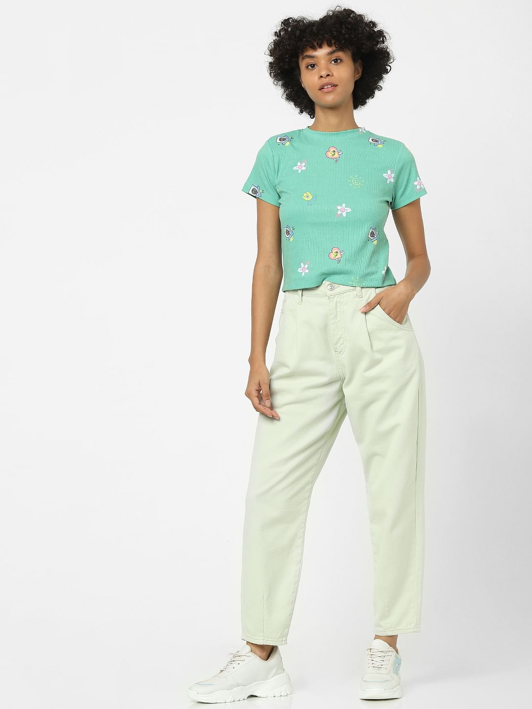 Green Graphic Print Cropped Top