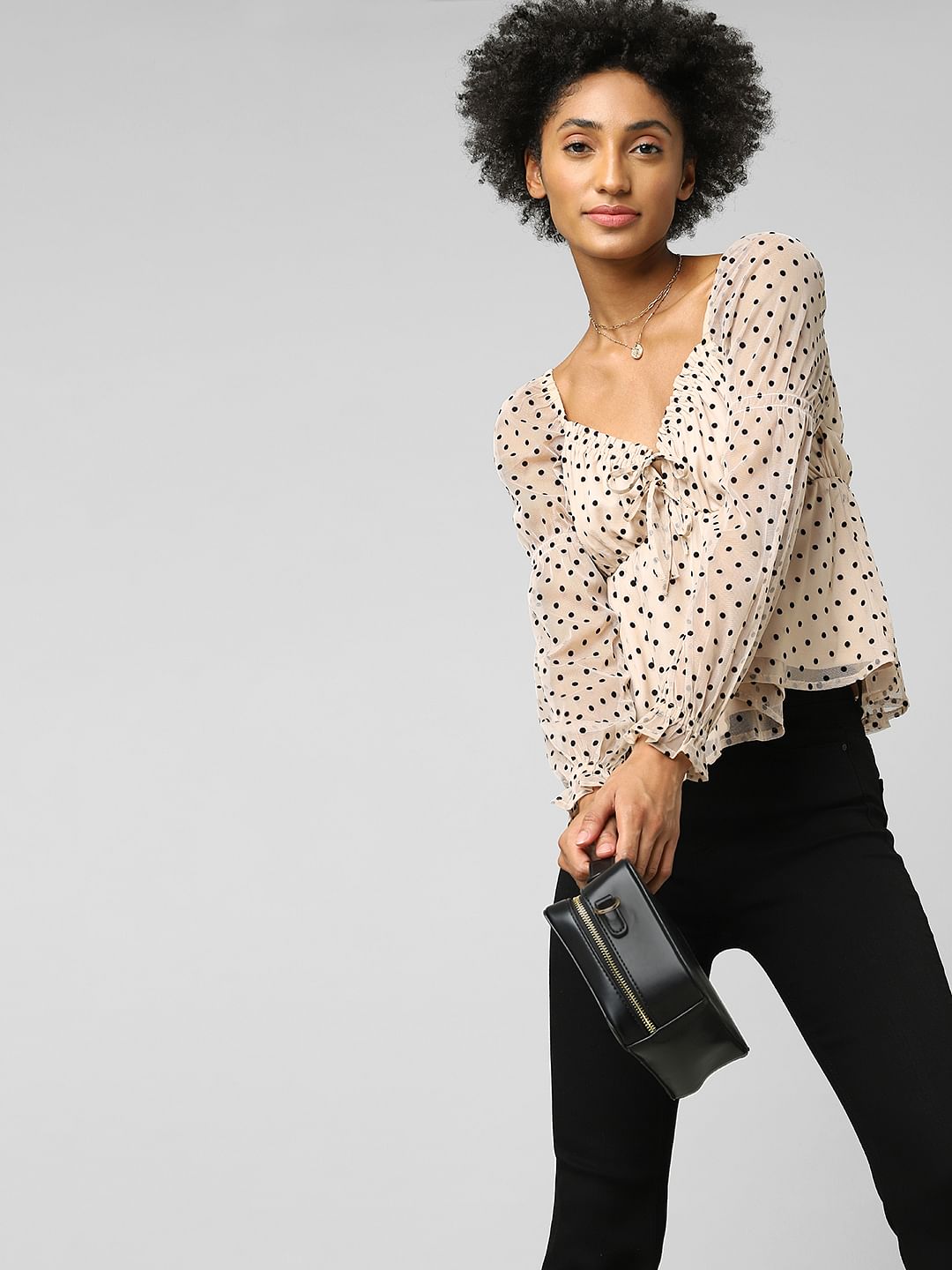 Beige Polka Dot Top