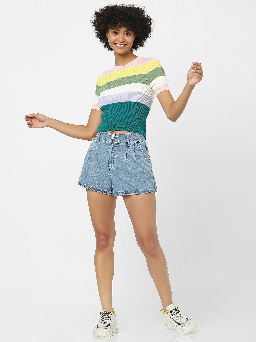 White Colourblocked Knit Top