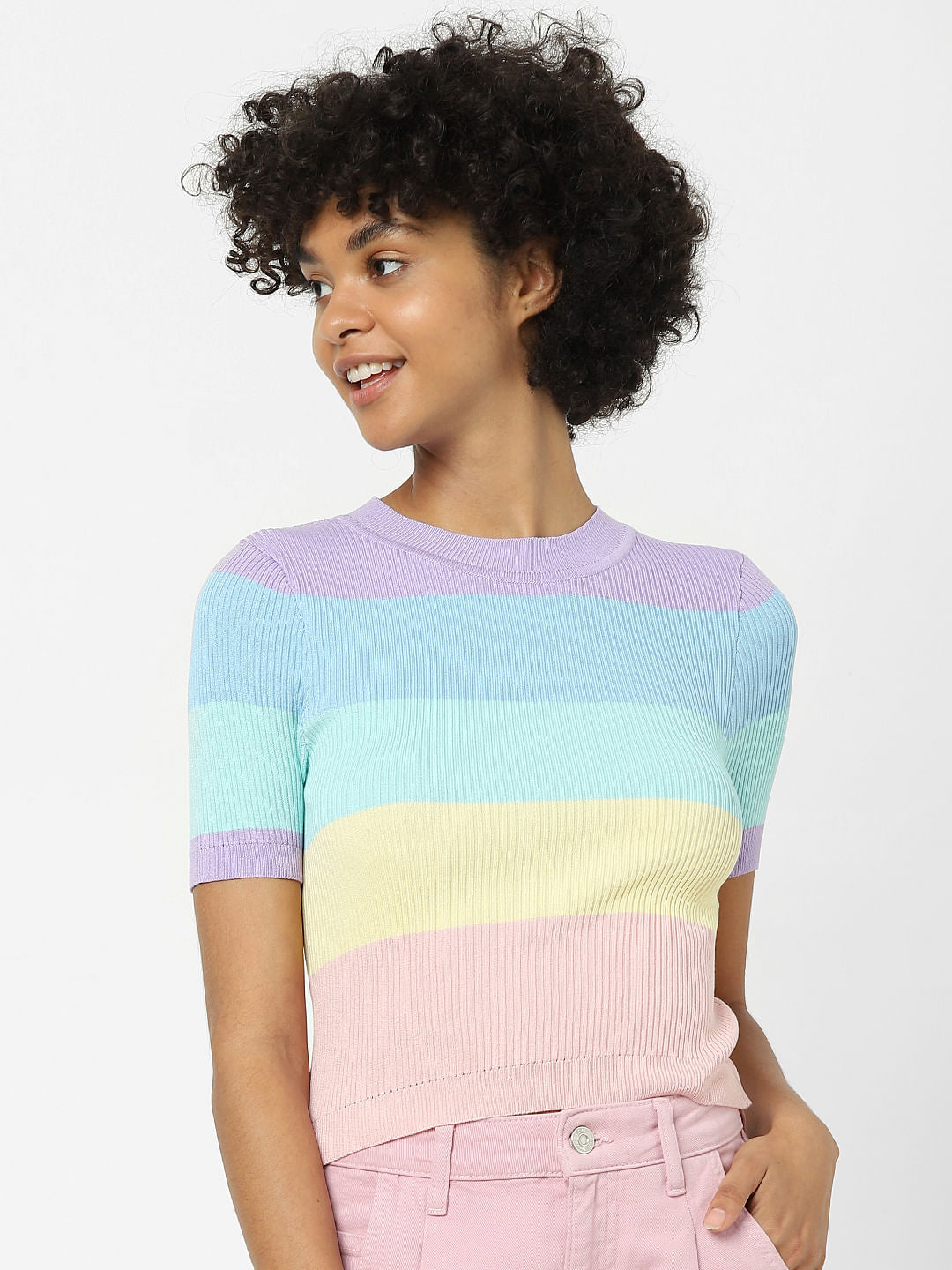 Purple Colourblocked Knit Top