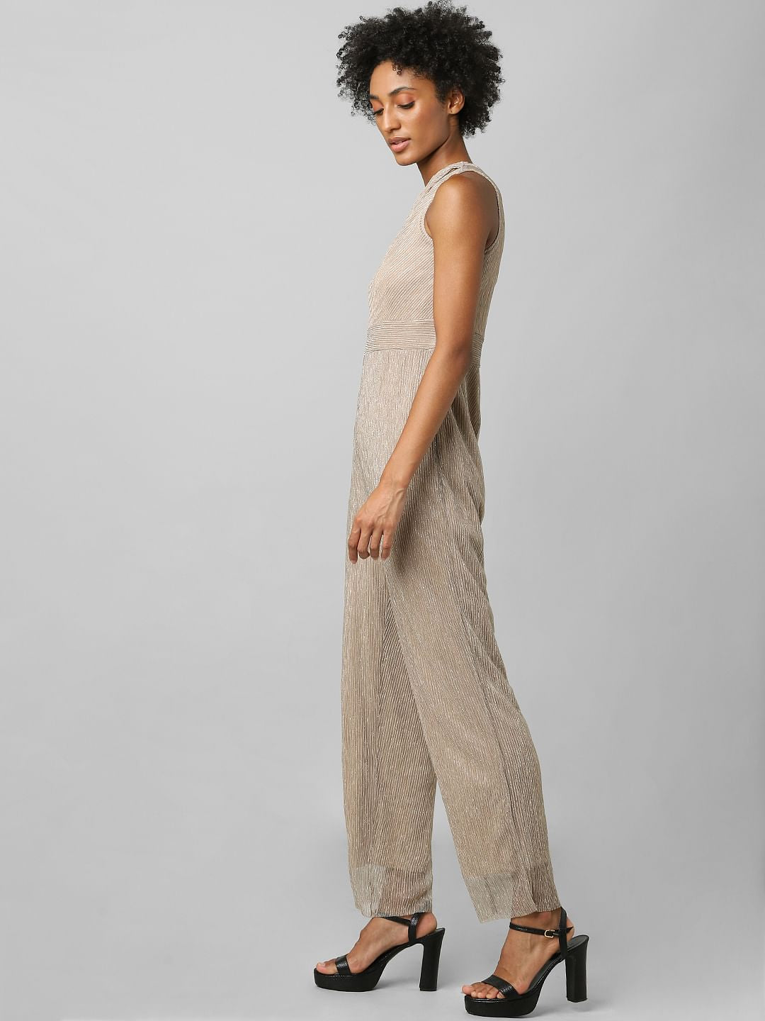 Beige One-Shoulder Jumpsuit