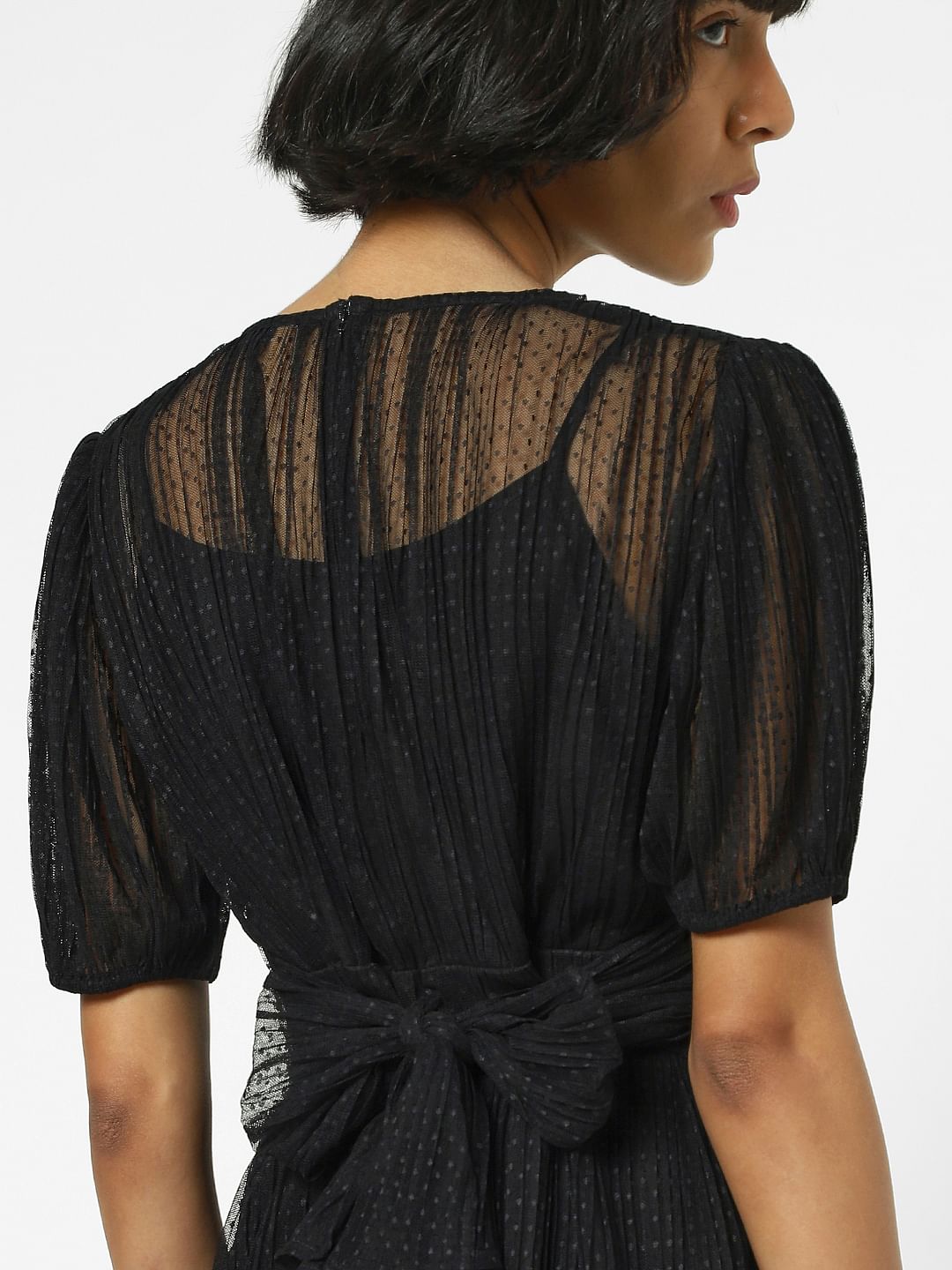 Black Textured Fit & Flare Dress