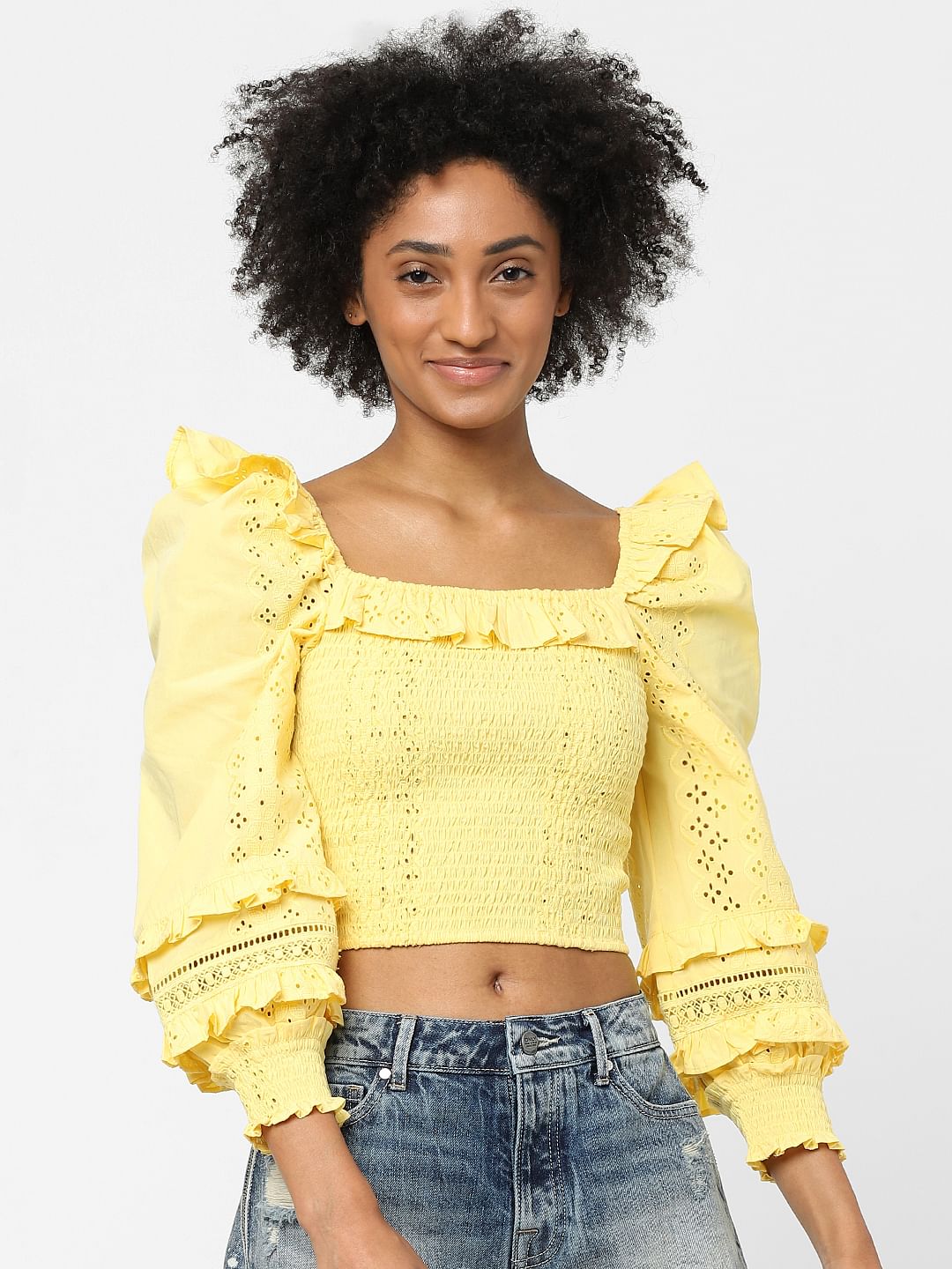Yellow Schiffli Top