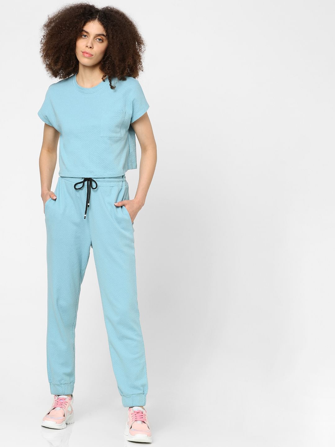 Blue Cropped Co-Ord T-Shirt